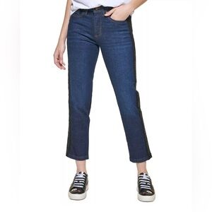 Karl Lagerfeld Paris Women's High-Rise Straight Cropped Logo Jeans- Indigo Sz 6
